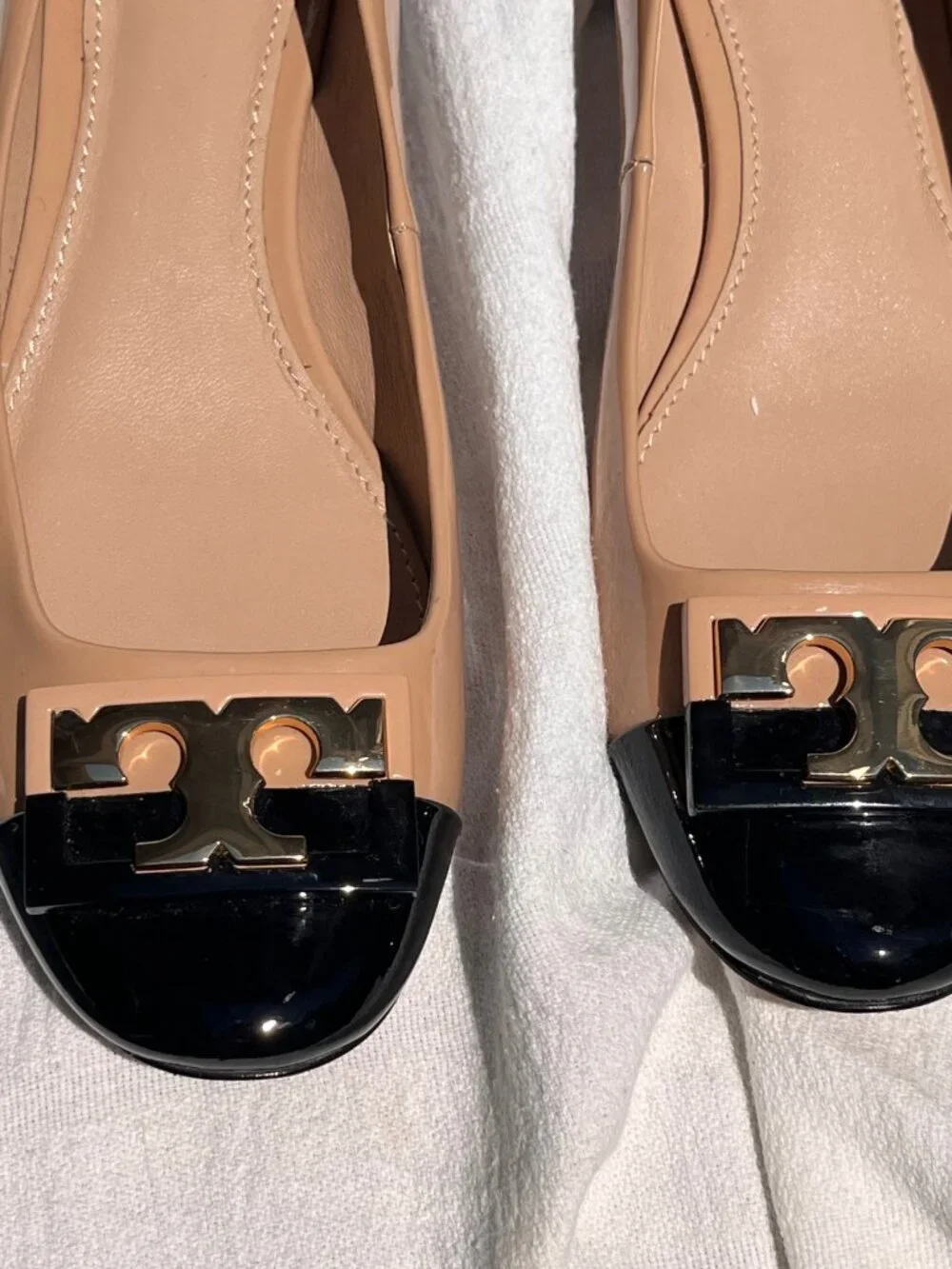 Tory Burch Gigi Cap Toe Beige and Black Colorblock Heels
